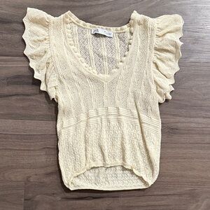 Zara Cream Textured Blouse with Ruffled Sleeves